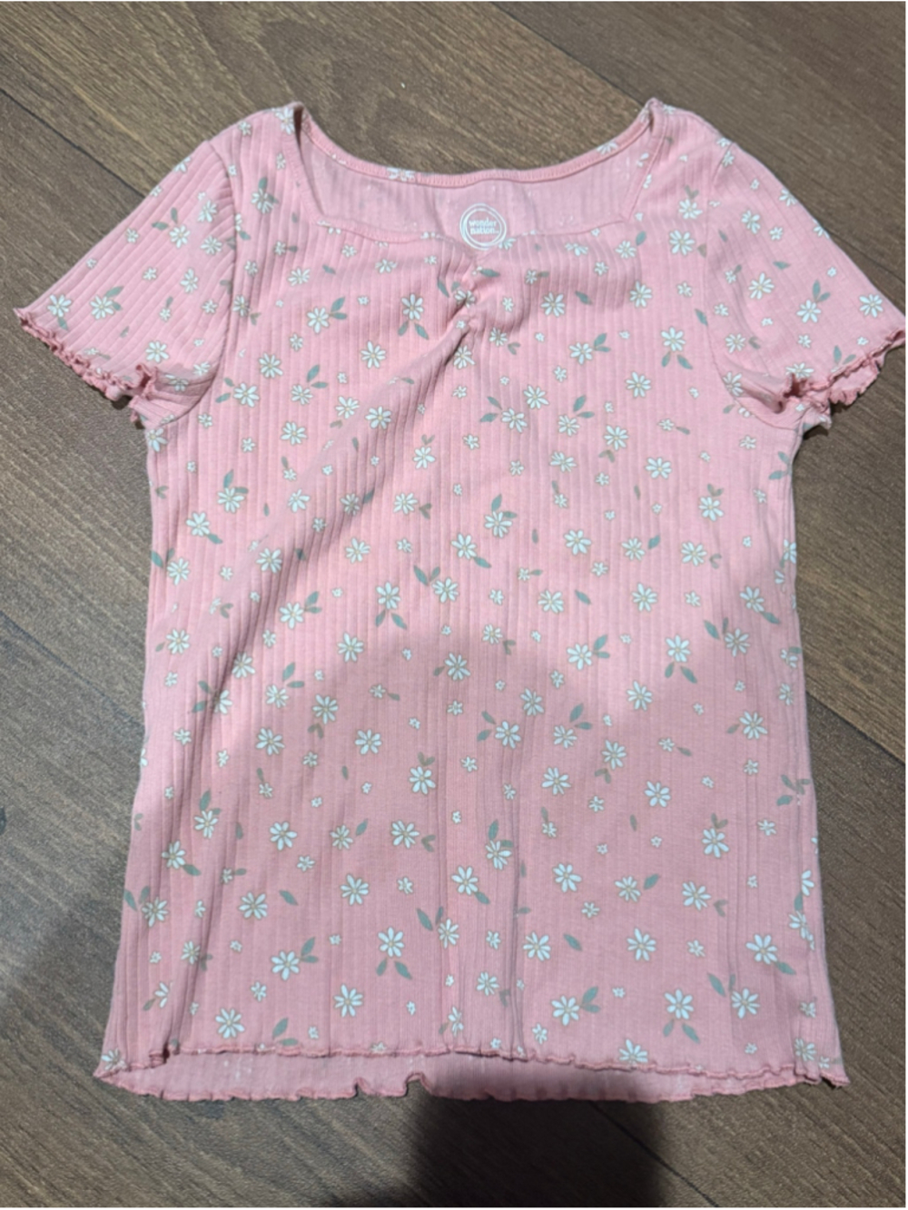 Girls Wonder Nation Floral Short Sleeve Tee Pink White Size L (10-12)